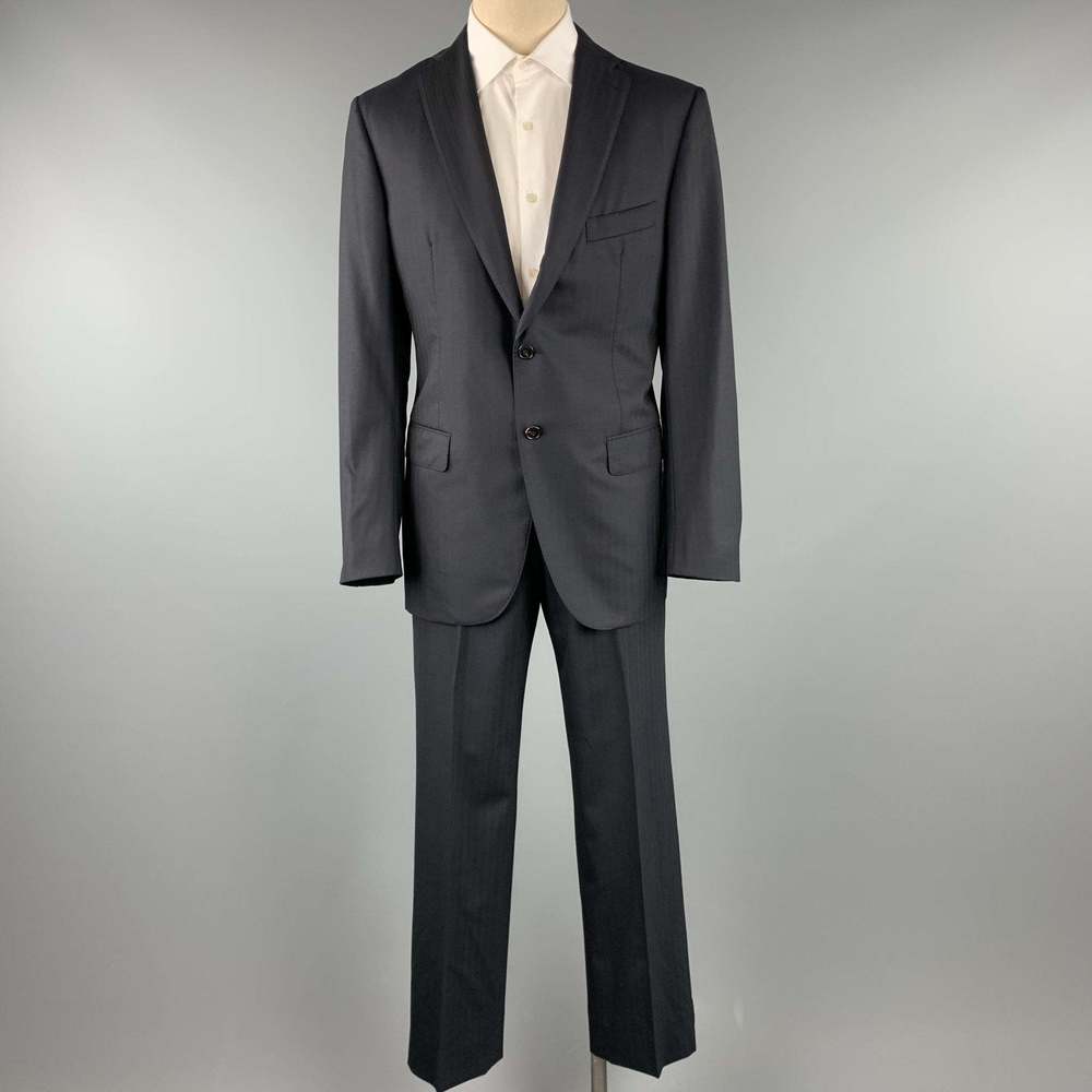 BELVEST Long Black Stripe Wool Notch Lapel Suit - Picture 2 of 8